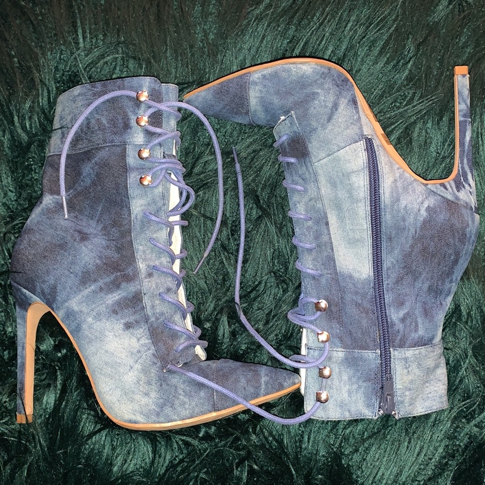 JEFFREY CAMPBELL LACE UP JEAN STILETTO BOOTS